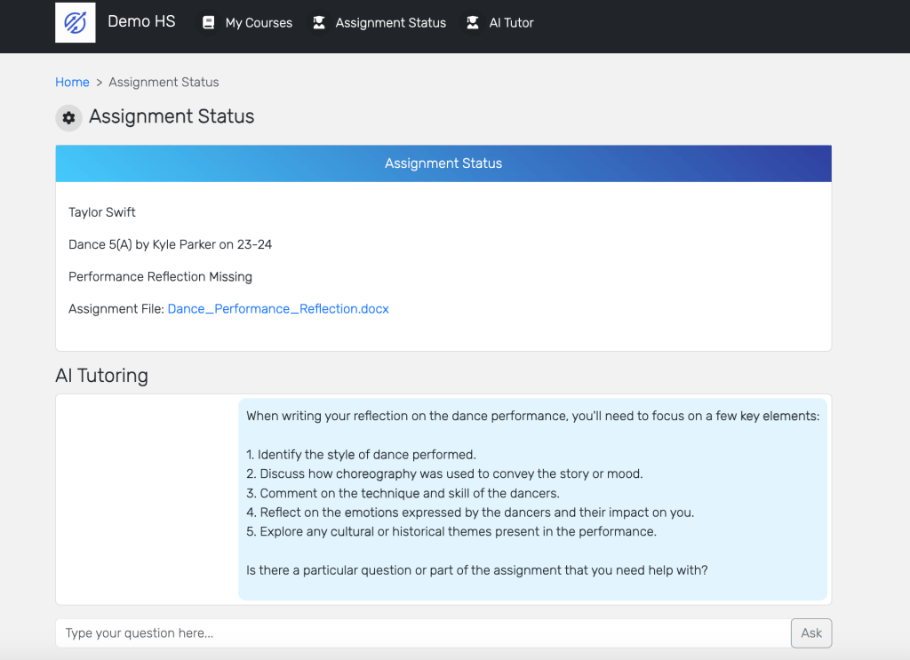 Student assignment with AI tutor option